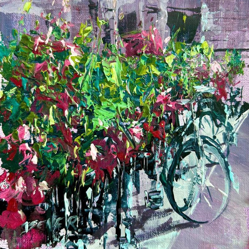 Gemälde Biking amidst Amsterdam´s  flowers von Rodrigues Bené | Gemälde Figurativ Urban Acryl