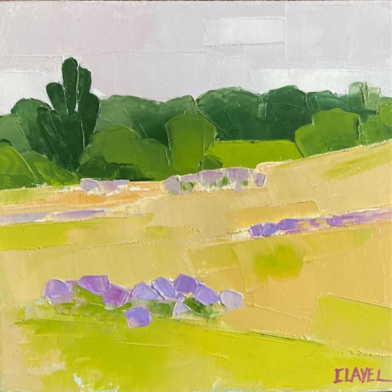 Peinture Pré aux asters par Clavel Pier-Marion | Tableau Impressionnisme Paysages Bois Huile