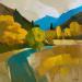 Peinture Automne turquoise par Clavel Pier-Marion | Tableau Impressionnisme Paysages Bois Huile