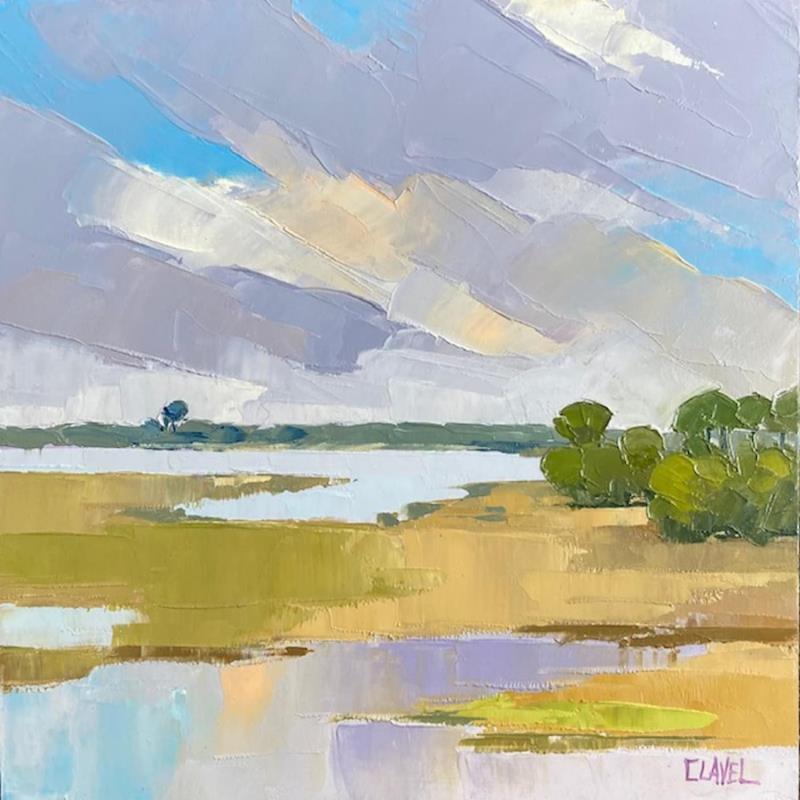 Peinture Douce lagune par Clavel Pier-Marion | Tableau Impressionnisme Paysages Bois Huile