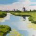 Peinture Moulins dans la prairie par Clavel Pier-Marion | Tableau Impressionnisme Paysages Bois Huile