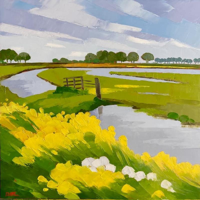 Peinture Prairies fleuries par Clavel Pier-Marion | Tableau Impressionnisme Paysages Bois Huile