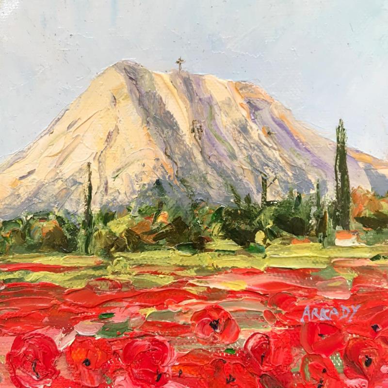 Gemälde Champ de coquelicots au pied de la montagne Sainte-Victoire von Arkady | Gemälde Figurativ Öl