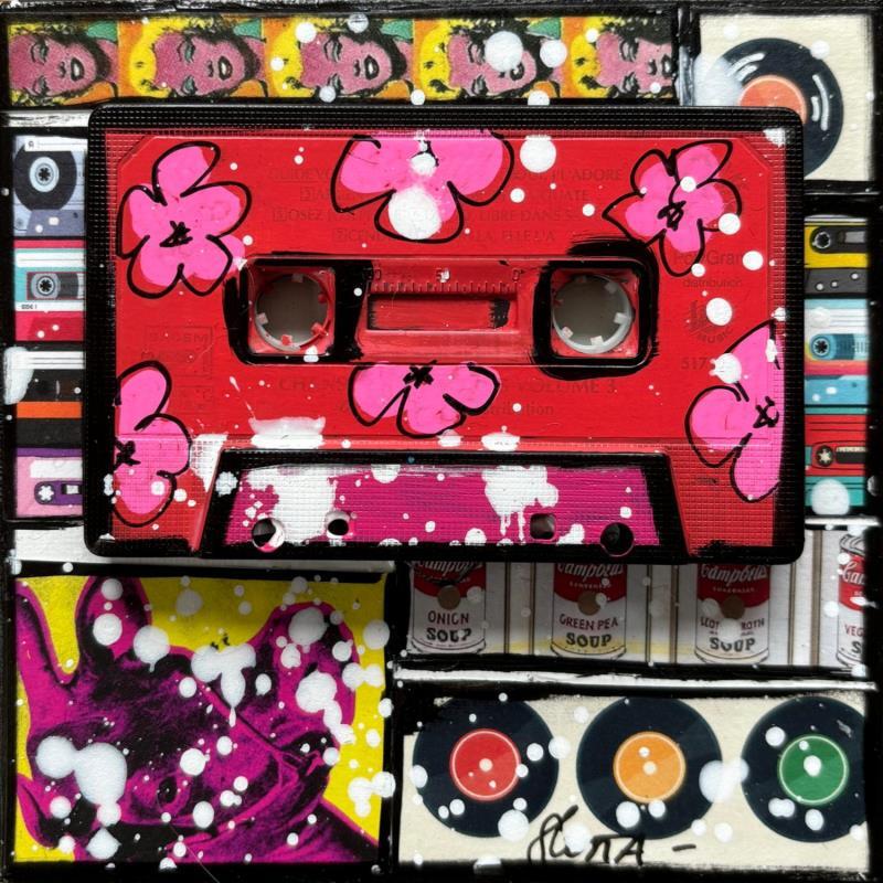 Painting POP K7 (red) by Costa Sophie | Painting Pop-art Acrylic, Gluing, Upcycling Pop icons