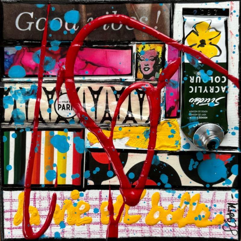 Peinture La vie est belle ! (Good vibes) par Costa Sophie | Tableau Pop-art Acrylique Collage Upcycling