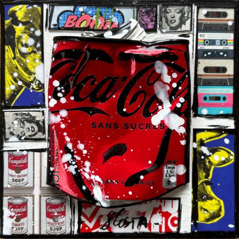 Gemälde POP COKE (Warhol) von Costa Sophie | Gemälde Pop-Art Pop-Ikonen Acryl Collage Upcycling