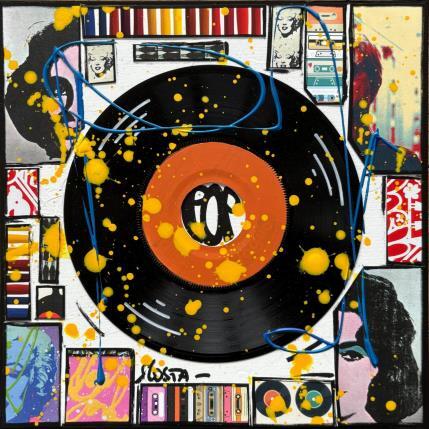 Painting POP VINYLE (orange) by Costa Sophie | Painting Pop-art Acrylic, Gluing, Upcycling Pop icons