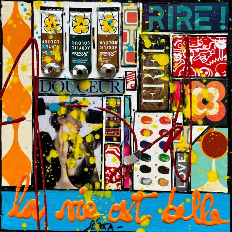 Gemälde La vie est belle ! von Costa Sophie | Gemälde Pop-Art Acryl Collage Upcycling