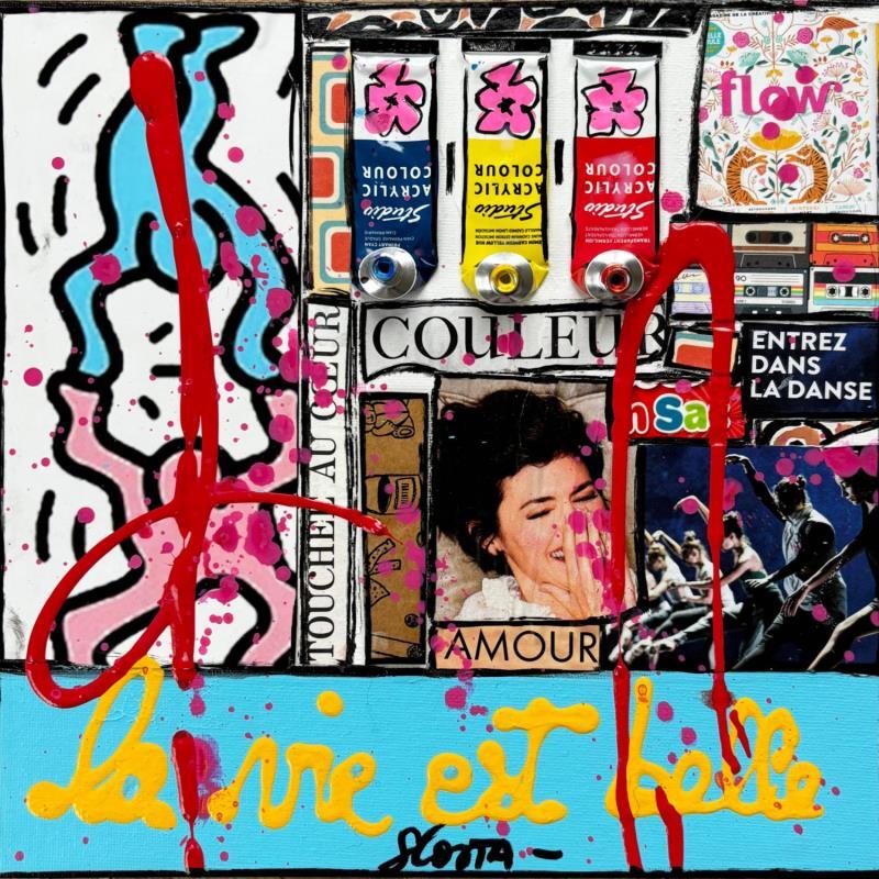 Peinture La vie est belle ! (amour) par Costa Sophie | Tableau Pop-art Acrylique, Collage, Upcycling