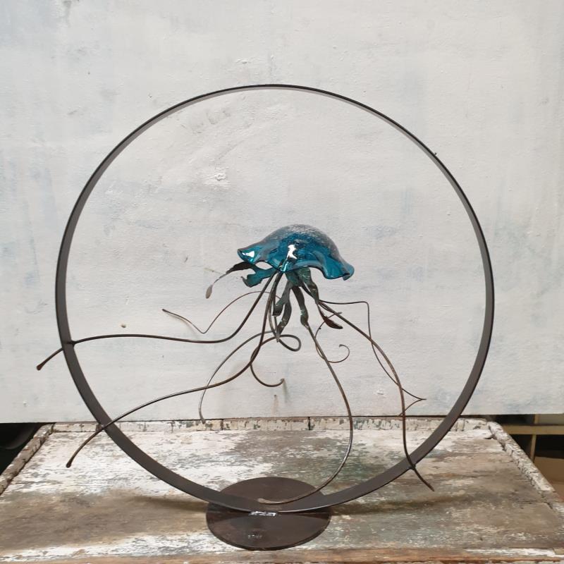 Skulptur Méduse XL Bleu aquamarine von Eres Nicolas | Skulptur Figurativ Metall Tiere