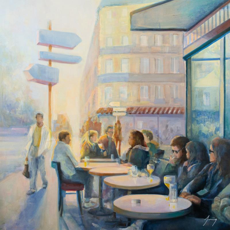 Painting Happy hour by Jung François | Painting Figurative Oil Life style, Urban