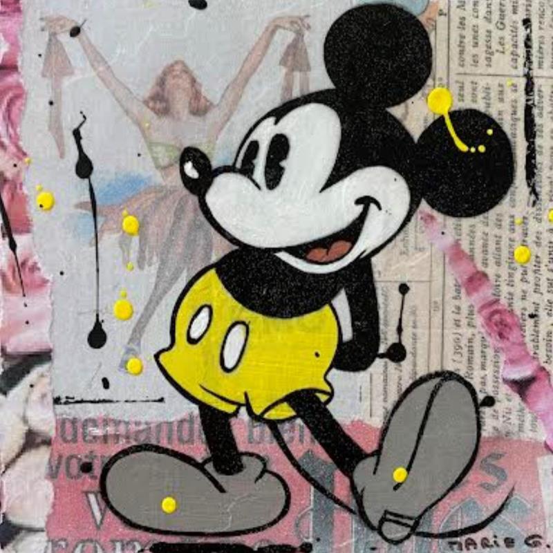 Gemälde F1 Mickey séduit von Marie G.  | Gemälde Pop-Art Pop-Ikonen Holz Acryl Collage