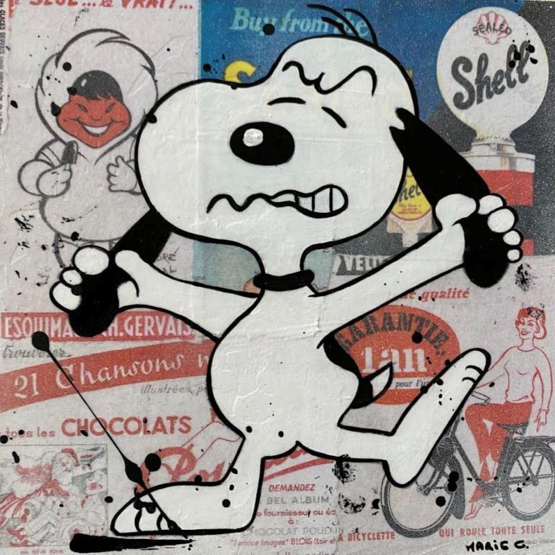 Gemälde F2  Snoopy en colère von Marie G.  | Gemälde Pop-Art Pop-Ikonen Holz Acryl Collage