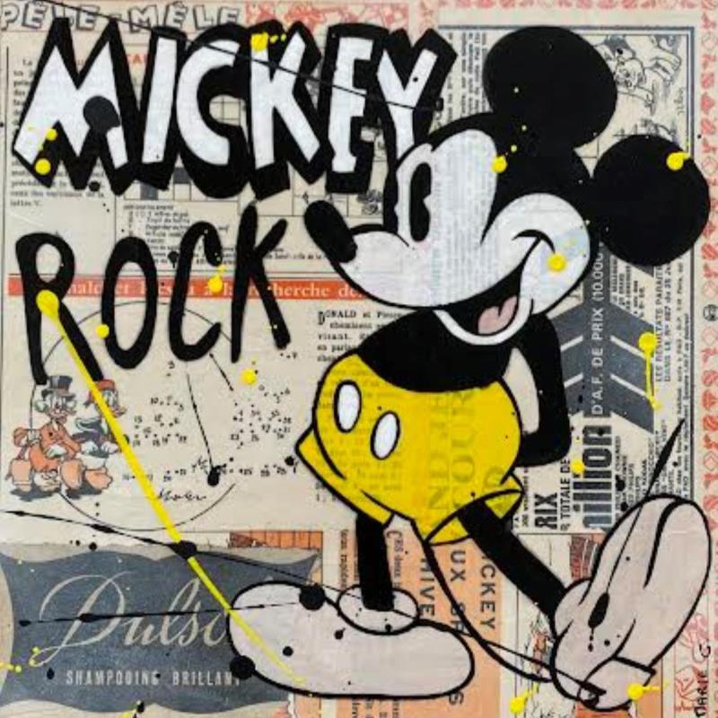 Painting F3 Mickey rock by Marie G.  | Painting Pop-art Pop icons Wood Acrylic Gluing