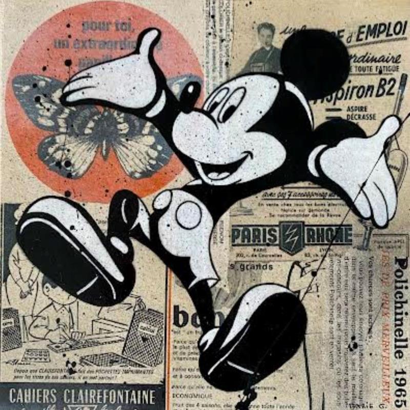 Painting F3 Mickey présente by Marie G.  | Painting Pop-art Acrylic, Gluing, Wood Pop icons