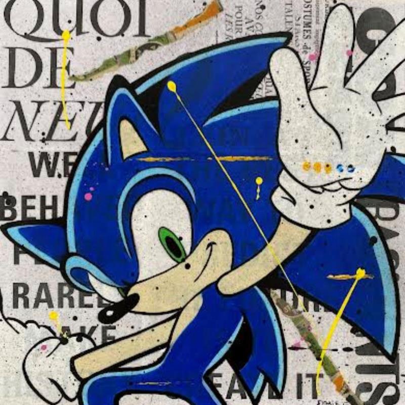 Peinture F4  quoi de neuf Sonic par Marie G.  | Tableau Pop-art Icones Pop Bois Acrylique Collage