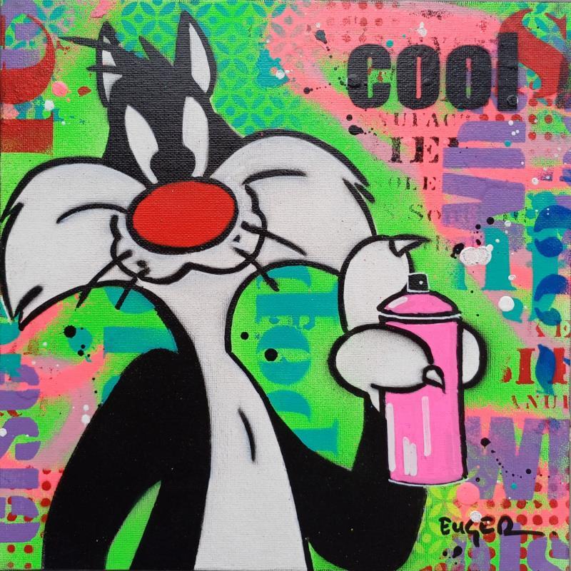 Gemälde COOL CAT  von Euger Philippe | Gemälde Pop-Art Pop-Ikonen Acryl Collage