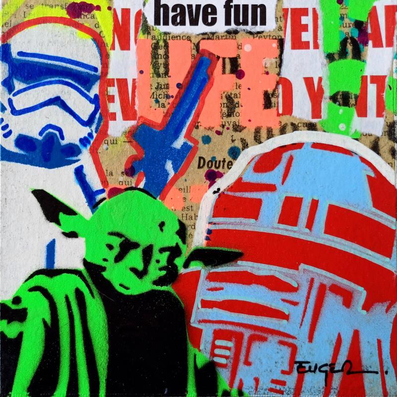 Painting R2D2 AND CIE by Euger Philippe | Painting Pop-art Acrylic, Cardboard, Gluing Pop icons