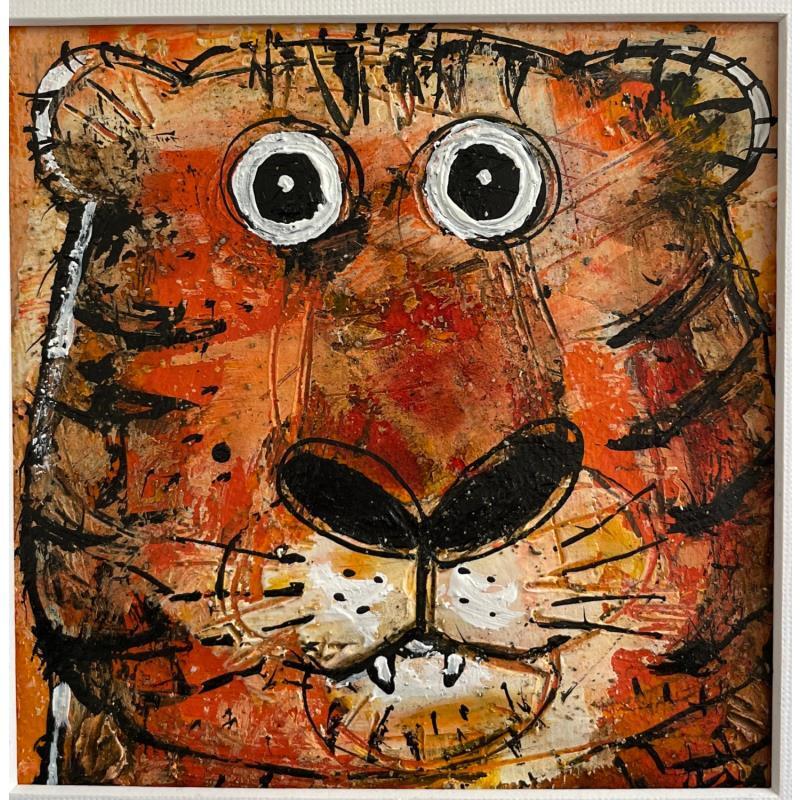 Painting Tiger Portrait by Maury Hervé | Painting Raw art Animals Ink Sand