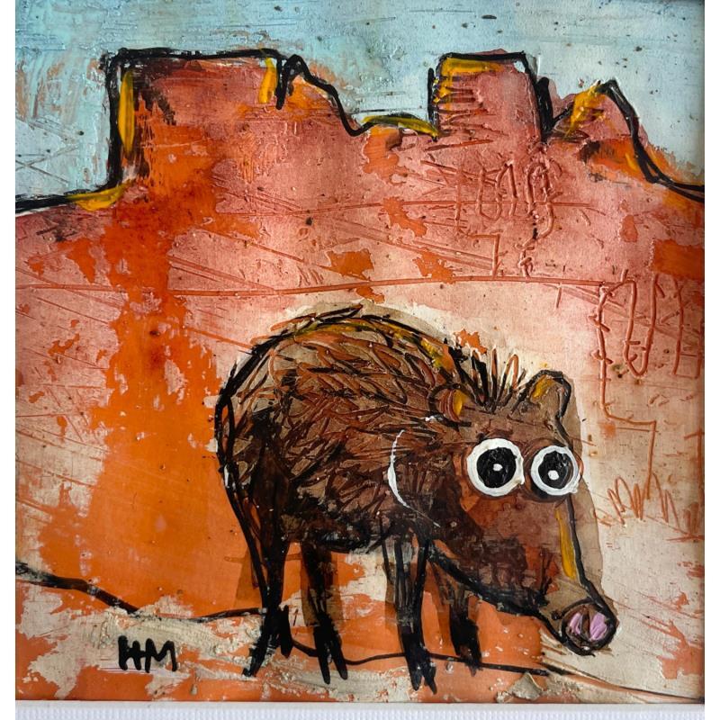 Painting 1 Javelina in Arizona by Maury Hervé | Painting Raw art Animals Ink Sand