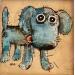 Peinture Happy Blue Dog par Maury Hervé | Tableau Art Singulier Animaux Encre Sable