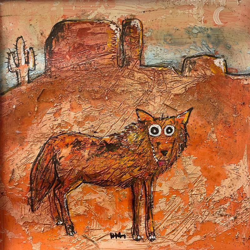 Painting Coyote at Night by Maury Hervé | Painting Raw art Animals Ink Sand
