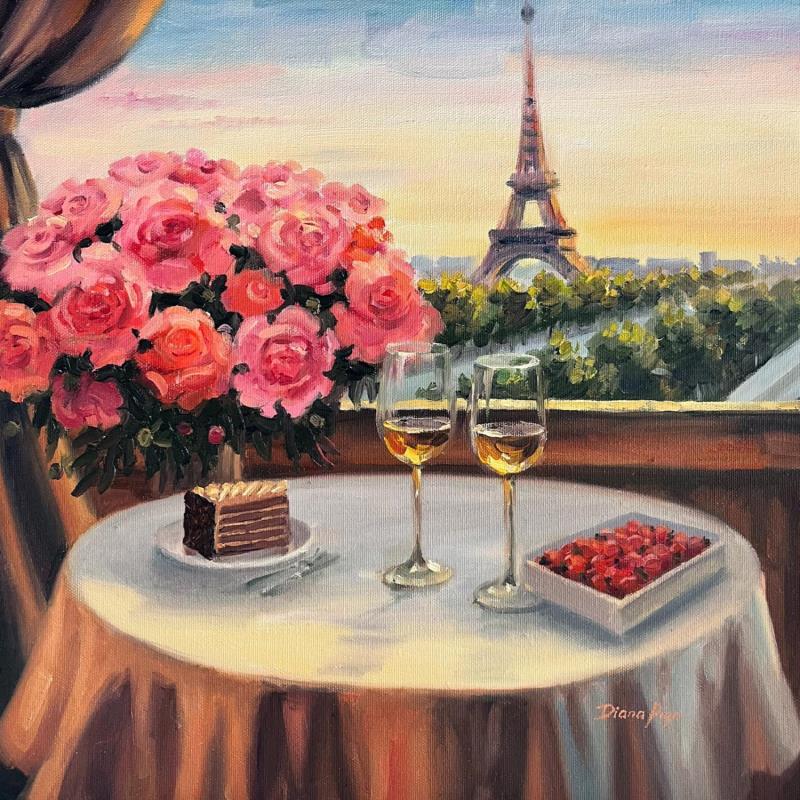 Painting A Sweet Soirée by the Eiffel by Pigni Diana | Painting Figurative Oil