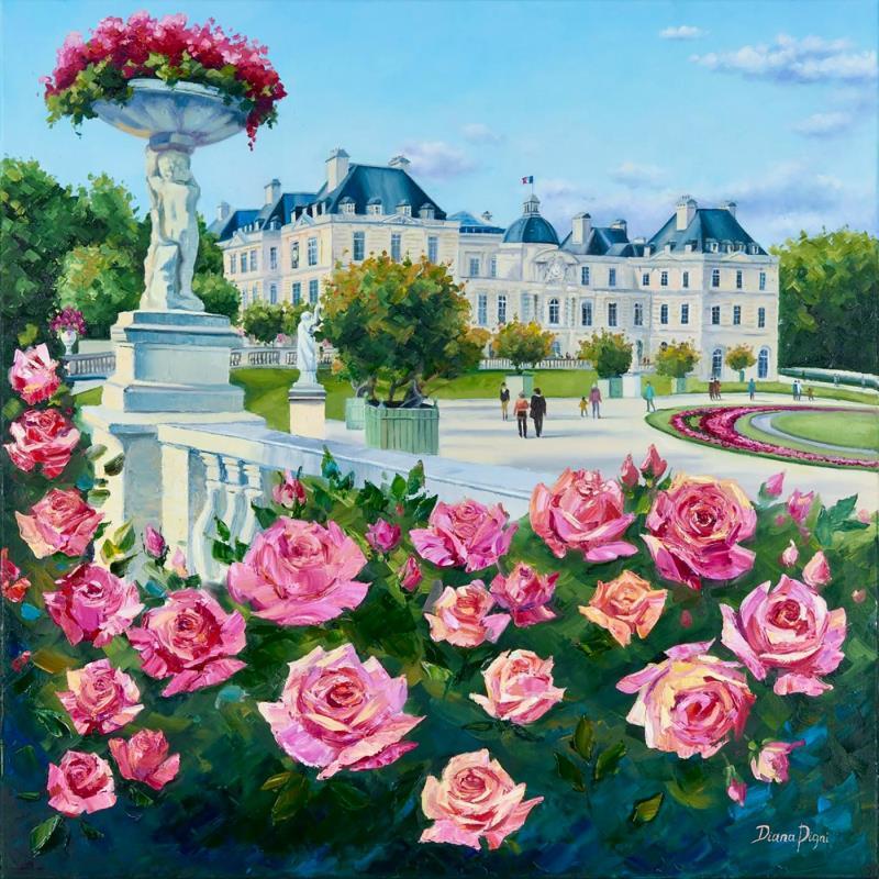 Peinture Jardin du Luxembourg par Pigni Diana | Tableau Impressionnisme Paysages Urbain Architecture Huile