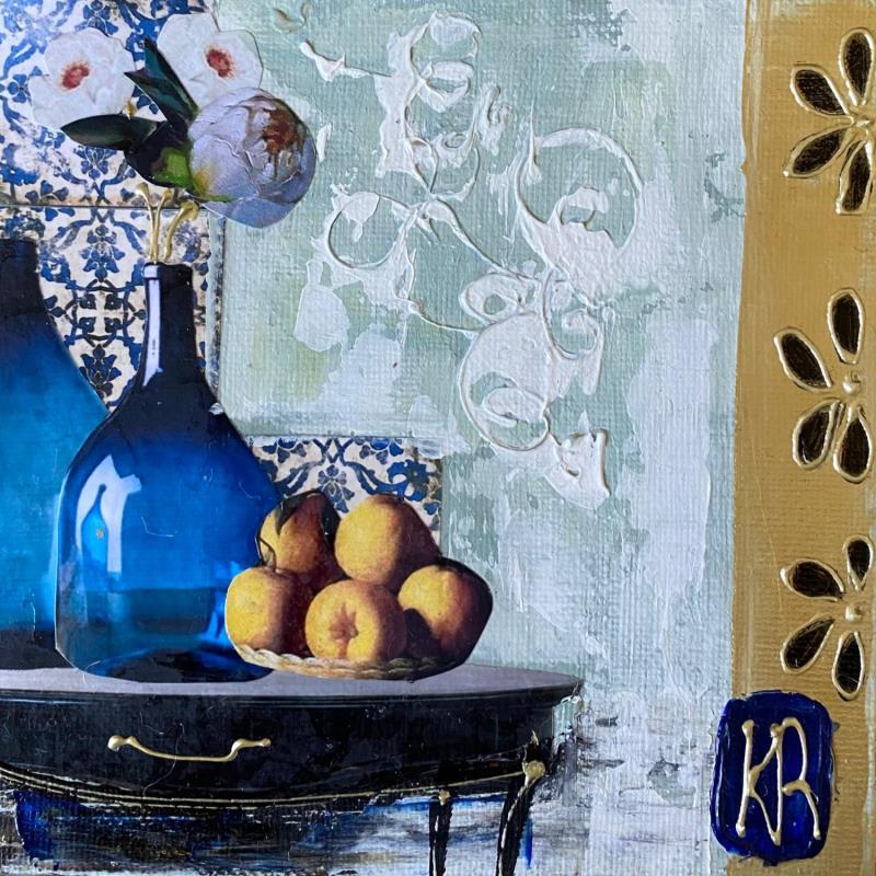 Gemälde Bleu comme toi  von Romanelli Karine | Gemälde Figurativ Acryl, Collage Alltagsszenen, Stillleben