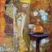 Gemälde La reflexion von Romanelli Karine | Gemälde Figurativ Alltagsszenen Akt Acryl Collage Posca Pastell Blattgold Papier