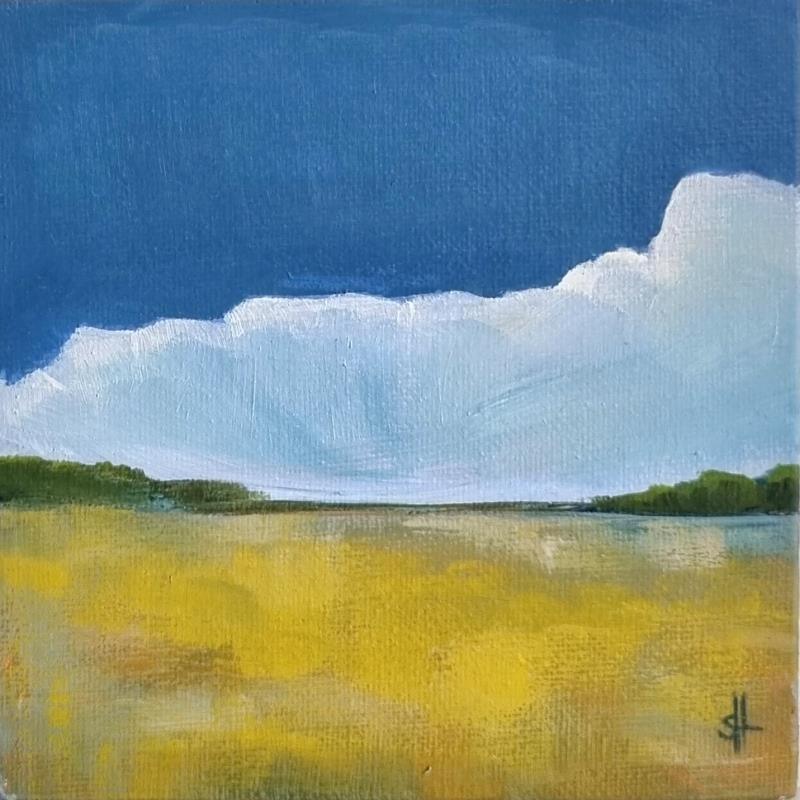 Painting Clouds and Field by Herz Svenja | Painting Abstract Landscapes Acrylic