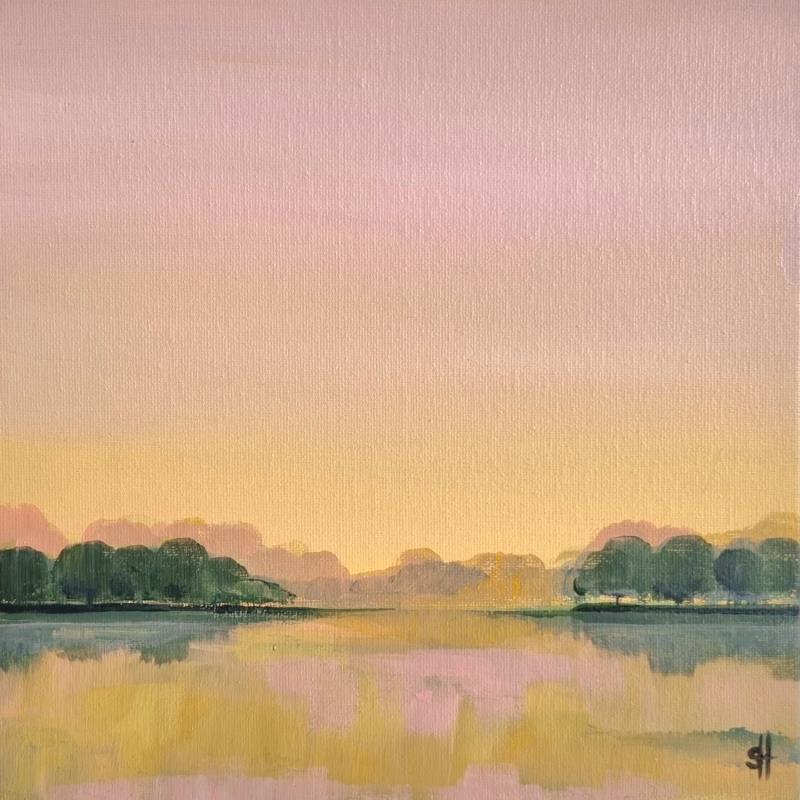 Peinture Trees at the lake par Herz Svenja | Tableau Impressionnisme Acrylique Paysages