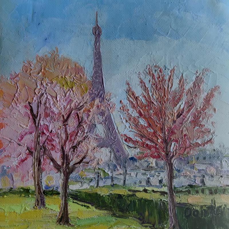 Painting Les amandiers en fleurs au près de la Tour Eiffel  by Dontu Grigore | Painting Figurative Urban Oil