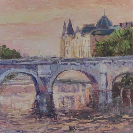 Peinture Le ciel rose de Paris, le pont des Arts par Dontu Grigore | Tableau Figuratif Huile Urbain