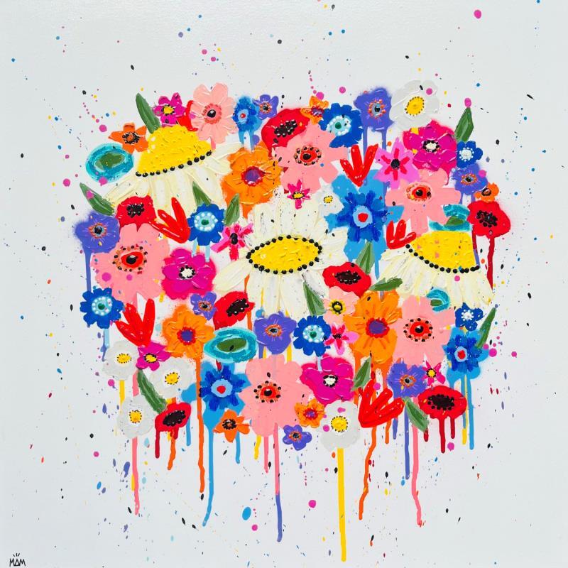 Gemälde HAPPY FLOWERS von Mam | Gemälde Pop-Art Landschaften Pop-Ikonen Natur Pappe Acryl