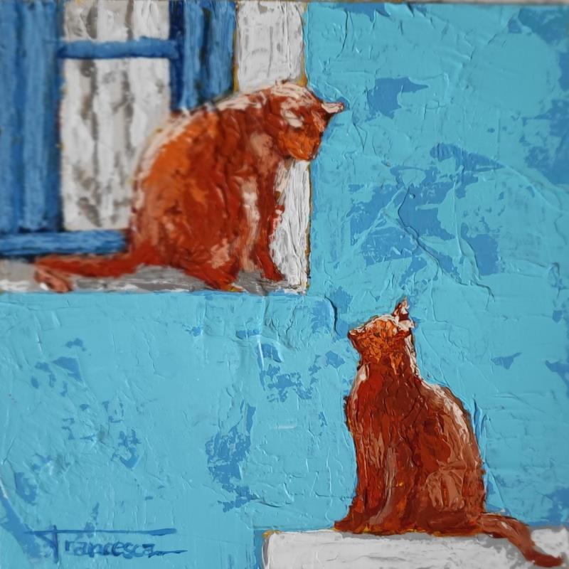 Painting ENTRE GATOS by Escobar Francesca | Painting Figurative Acrylic, Wood Animals