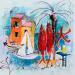 Gemälde Rougets et étoile von Colombo Cécile | Gemälde Naive Kunst Landschaften Alltagsszenen Aquarell Acryl Collage Tinte Pastell