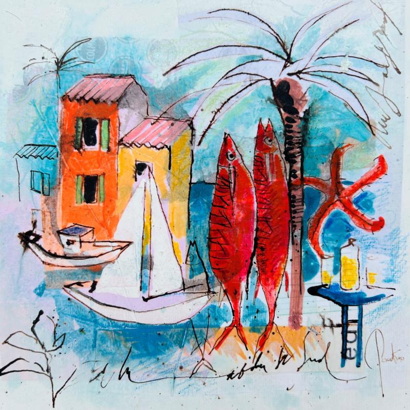 Painting Rougets et étoile by Colombo Cécile | Painting Naive art Landscapes Life style Watercolor Acrylic Gluing Ink Pastel