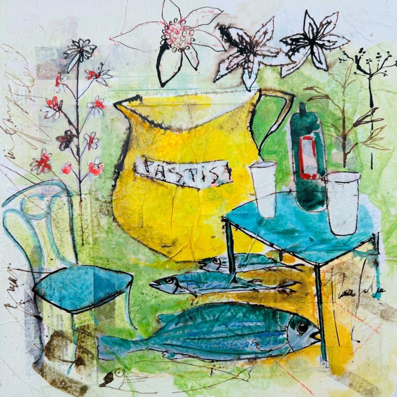 Painting Anisé by Colombo Cécile | Painting Naive art Still-life Watercolor Wood Acrylic Gluing Ink Pastel