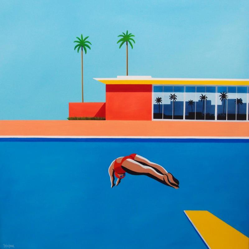Gemälde Before Bigger Splash von Trevisan Carlo | Gemälde Surrealismus Öl Architektur, Minimalistisch, Sport
