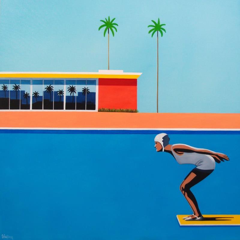 Peinture Ready for jump par Trevisan Carlo | Tableau Surréalisme Sport Architecture Minimaliste Huile