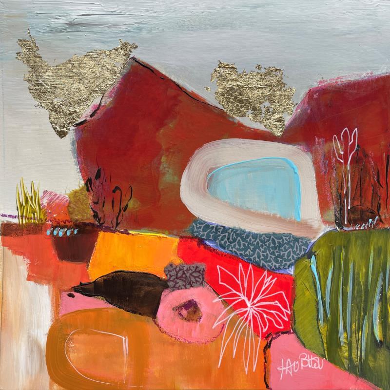 Painting La source de l'arche by Lau Blou | Painting Abstract Acrylic, Cardboard, Gluing, Gold leaf Landscapes, Pop icons