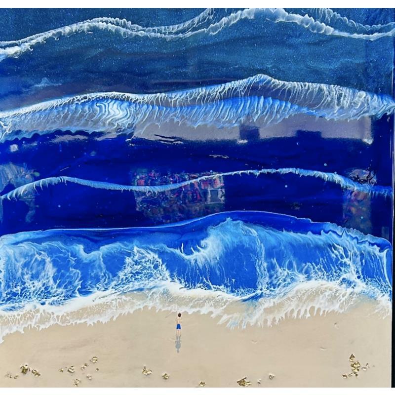 Peinture A la recherche de l'amour infini par Aurélie Lafourcade painter | Tableau Figuratif Marine Minimaliste Bois Acrylique Résine