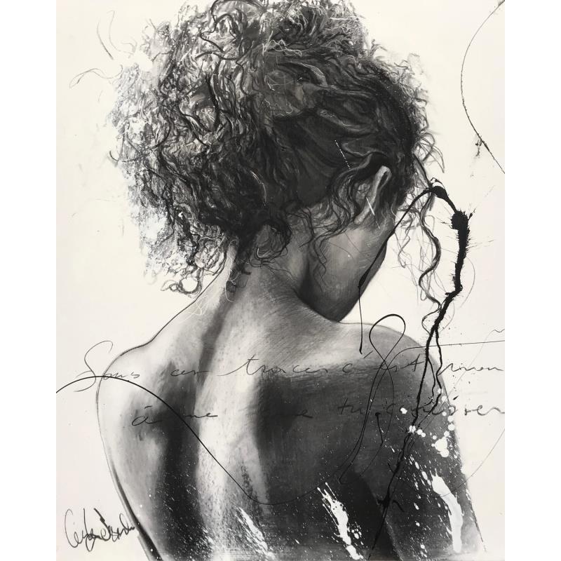 Painting Mon secret by Desserle Cecile | Painting Figurative Portrait Black & White Charcoal