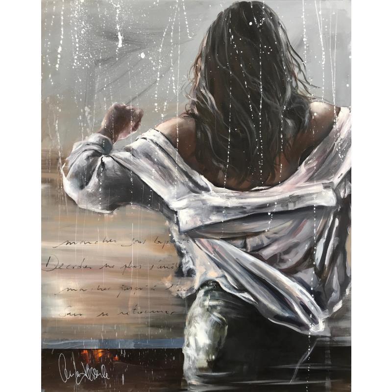 Painting Marcher sous la pluie  by Desserle Cecile | Painting Figurative Portrait Oil Acrylic