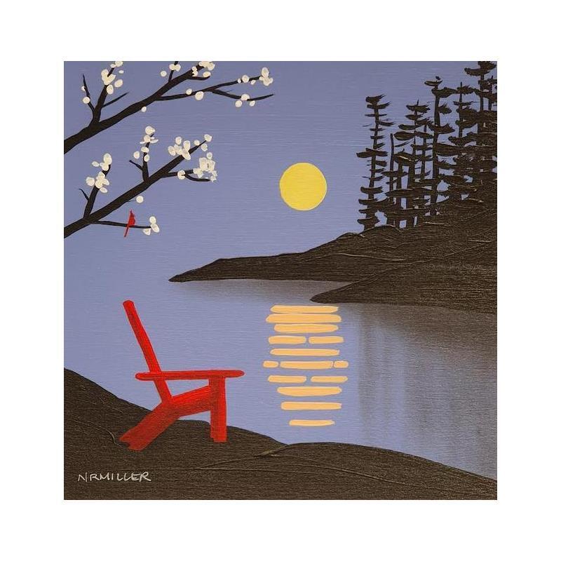 Painting Spring Moon by Miller Natasha | Painting Figurative Landscapes Minimalist Acrylic Charcoal