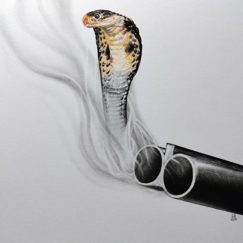 Gemälde Cobra royal von Benchebra Karim | Gemälde Figurativ Zeichenkohle Gesellschaft, Natur, Pop-Ikonen, Tiere