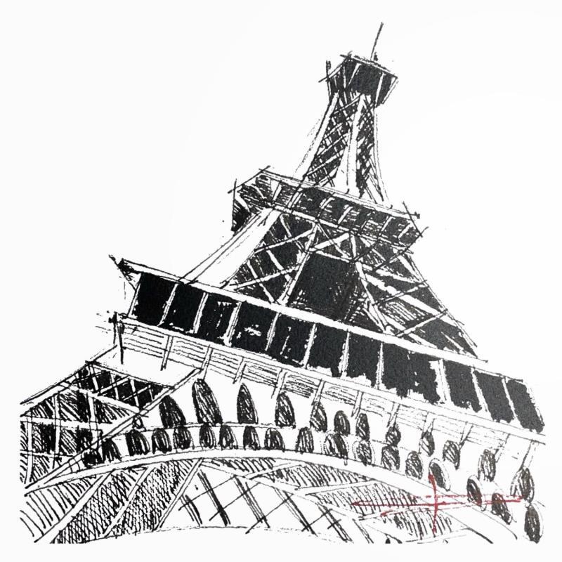 Gemälde Tour Eiffel von Bailly Kévin  | Gemälde Figurativ Aquarell, Tinte Architektur, Urban