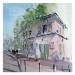 Peinture La maison rose de Montmartre par Bailly Kévin  | Tableau Figuratif Urbain Architecture Aquarelle Encre