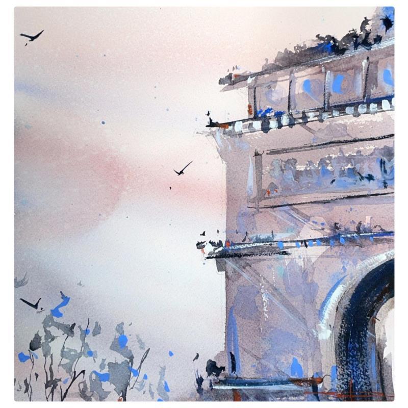 Painting L’Arc de Triomphe by Bailly Kévin  | Painting Figurative Ink, Watercolor Architecture, Urban
